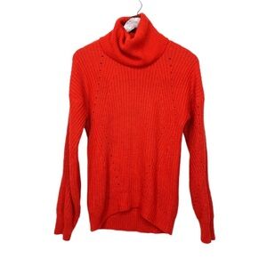 Poof Apparel Solid Orange Fall Sweater Cowl Neck Diamond Knit Pattern Size Large